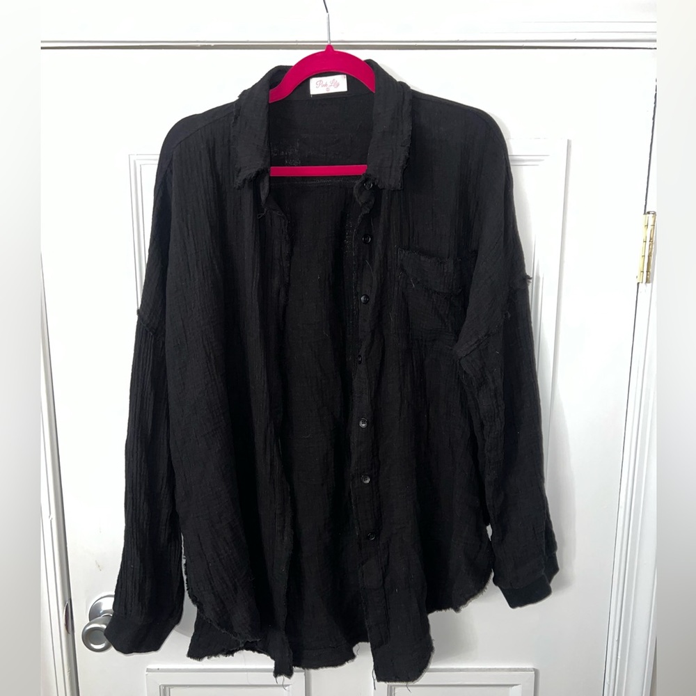 black gauze button up